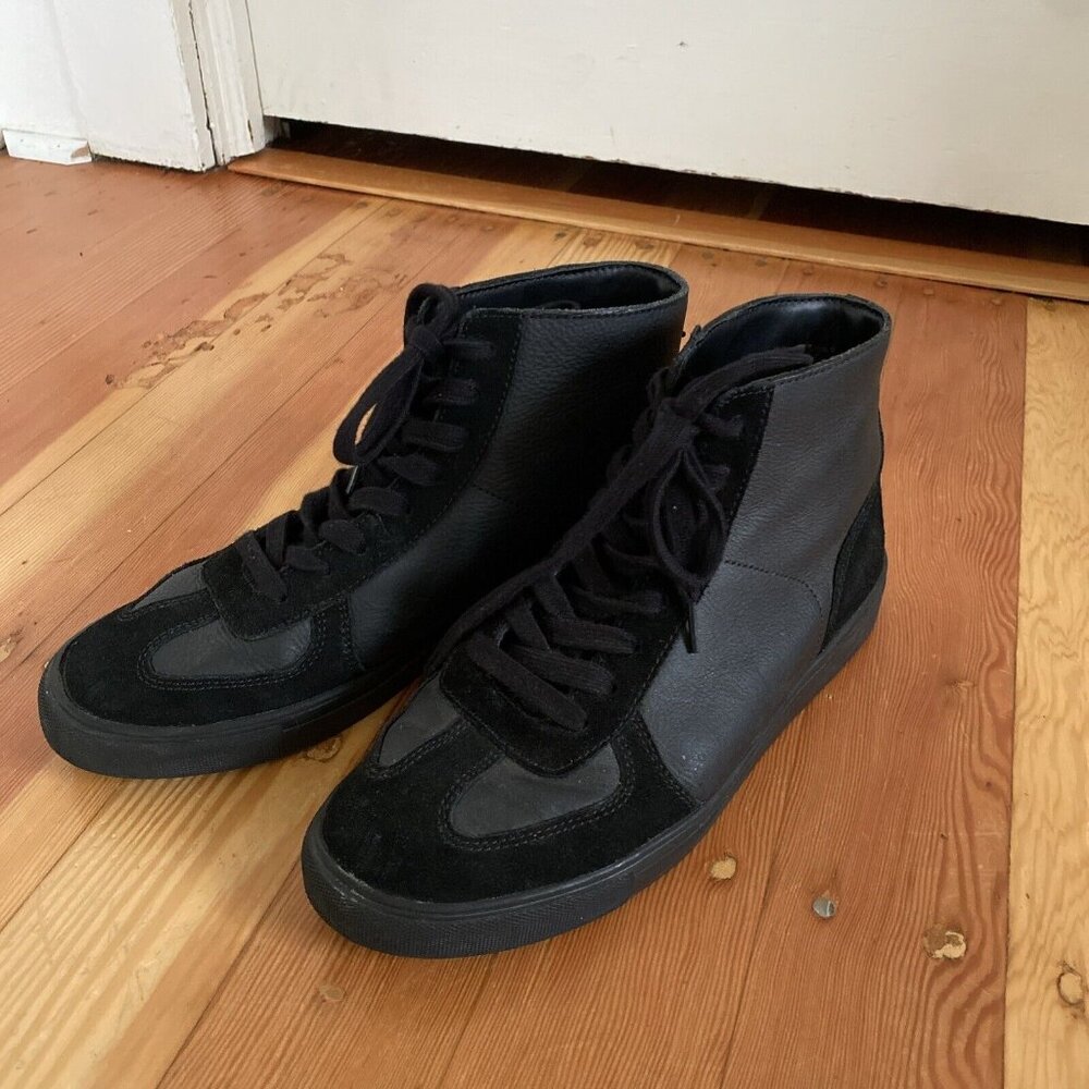 Thomas & Vine Mens Black Leather Suede High top Sneakers 10‎